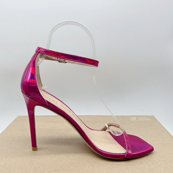 Stuart Weitzman Nudistcurve 100 Strap Sandal Iridescent Patent Orchid Pink US 6 - Picture 9 of 11